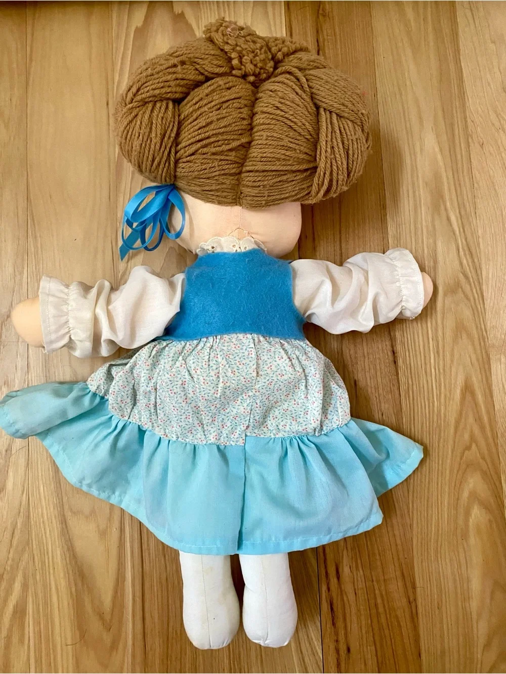 Rag Doll with Yarn Hair and Blue Dress 20”